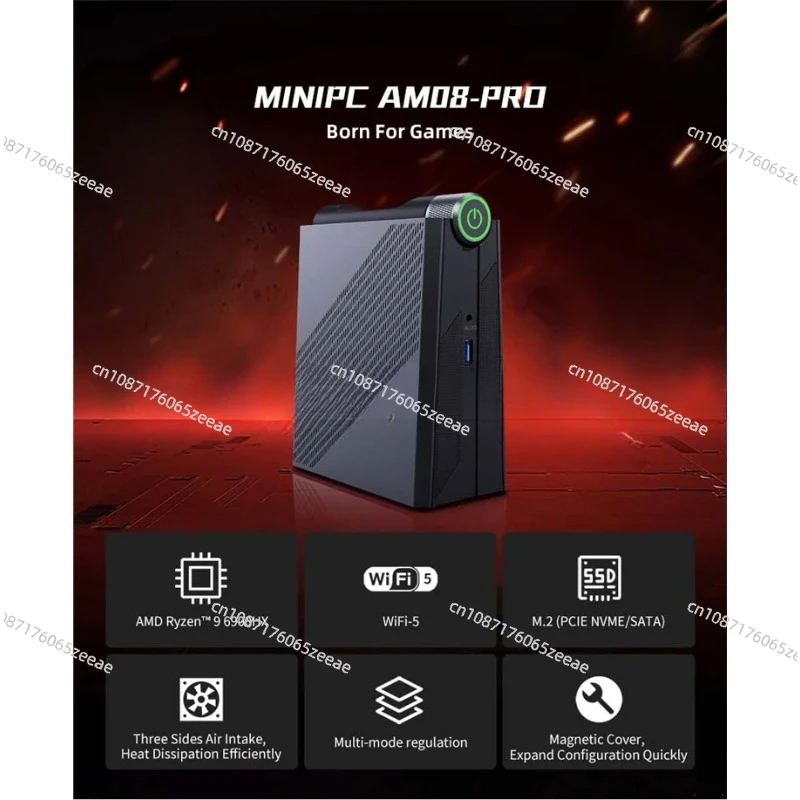 

2023 New AM08 PRO Gaming MINI PC Computer Ryze n 9 6900HX DDR5*2 4800Mhz 32G/64G 512G 1TB M.2 2280 NVME/ NGFF Stand Up Mini PC