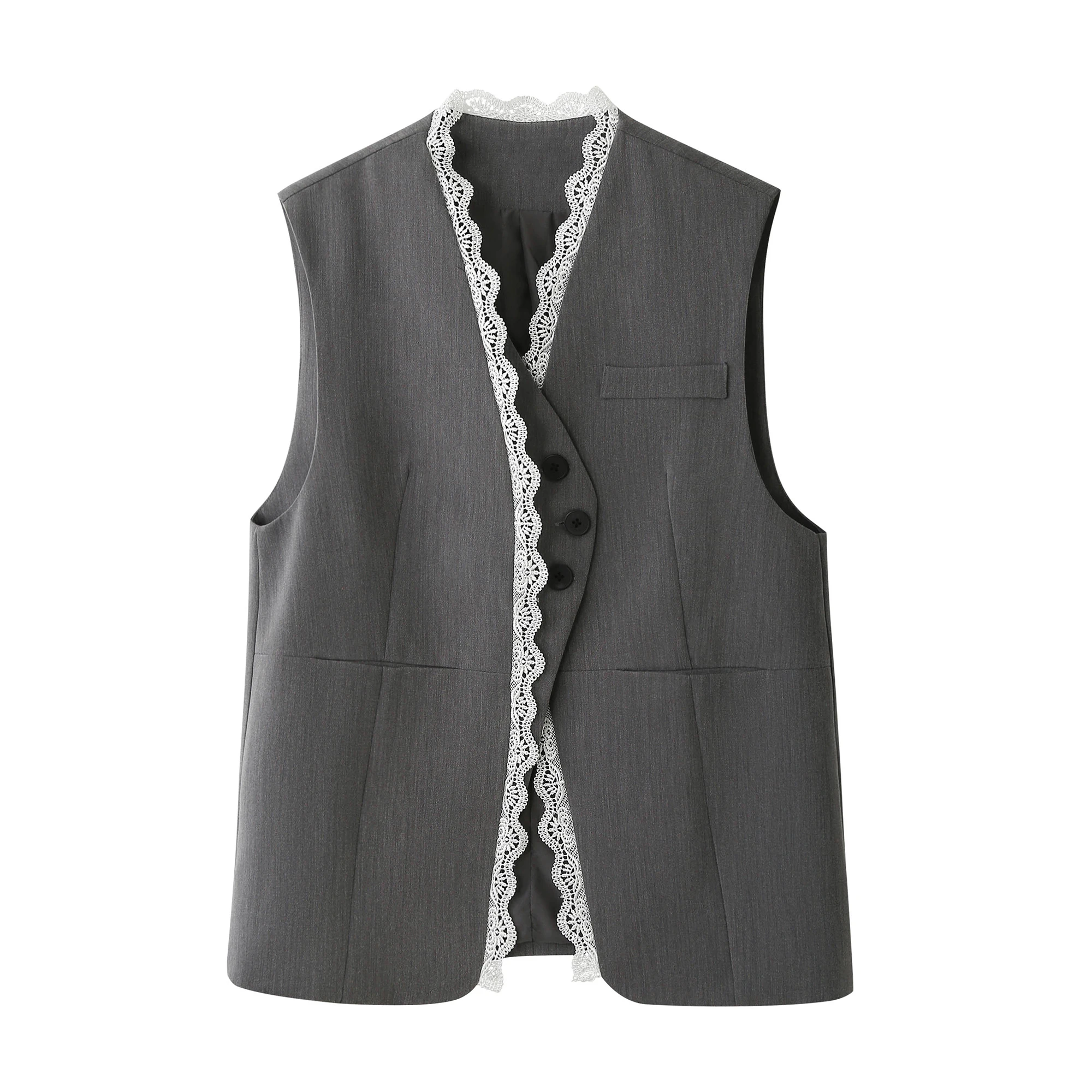 Ele Lace Splice Suit Vest Women's Spring Autumn Svel V-Ne High-End European Sle Faionable Layering Outerwear