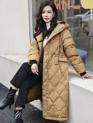 Winter Mid-length Knee-length Warm Coat Women's Down Jacket Loose Hooded White Duck Down Jacket 2024 New Fashion Casual Parkas