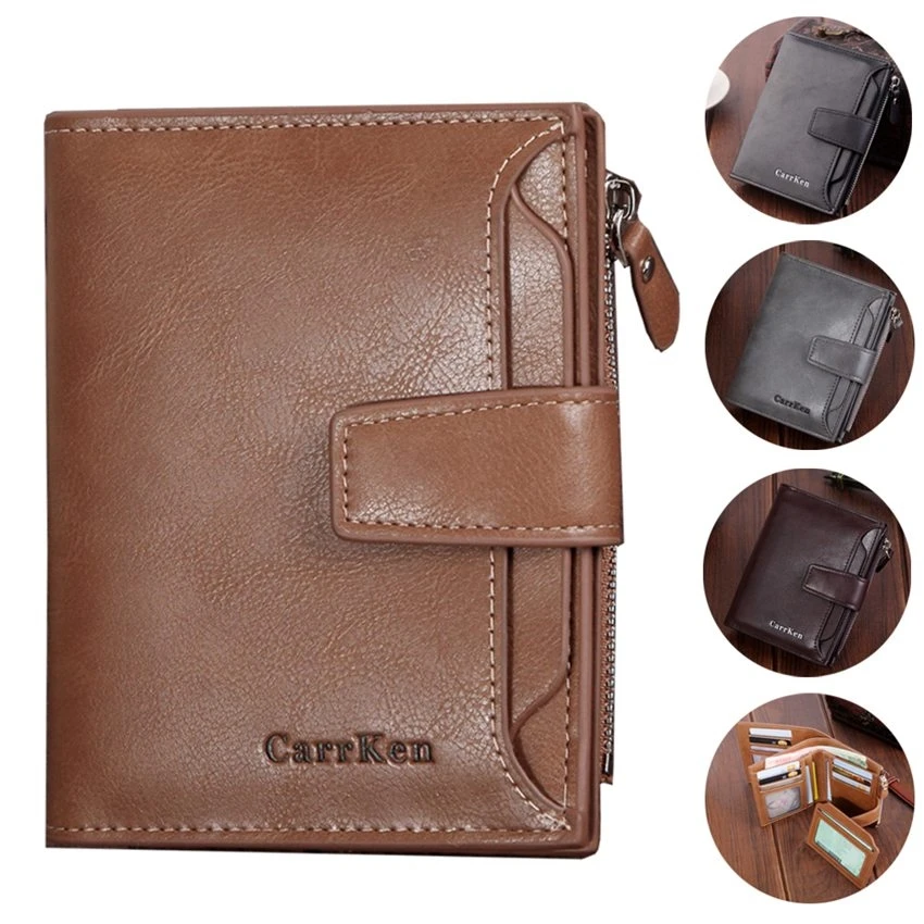 

Fashion Unisex Oil Wax Leather Men's Wallet Three Folded Clutch Wallet Money Clip Card Holder Zipper Coins Purse Notecase