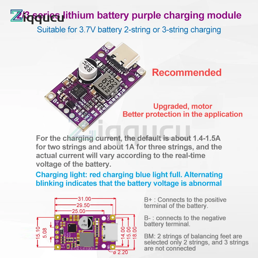 Multi-Cell 2S 3S Type-C USB Boost Converter Step-Up Power Module LiPo Polymer Li-Ion Charger Protection Board