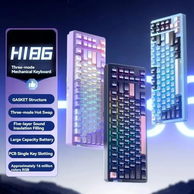 Hi86 Mechanical Keyboard Three-mode Aluminum Alloy Hot-Swap RGB Light Gasket Game Keyboard Customized Esports Accessories