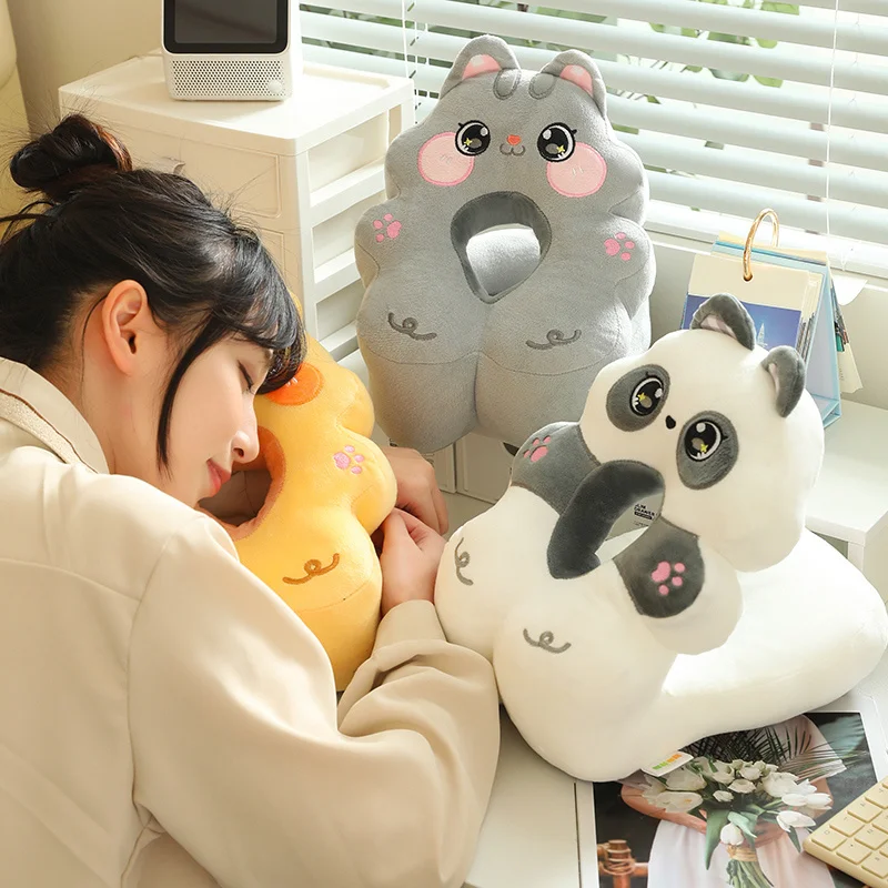 Almohada para siesta Panda, cerdo, dinosaurio, gato, oso, suave, transpirable, tacto cómodo, forma bonita, cojín de soporte para el cuello para el almuerzo, uso diario
