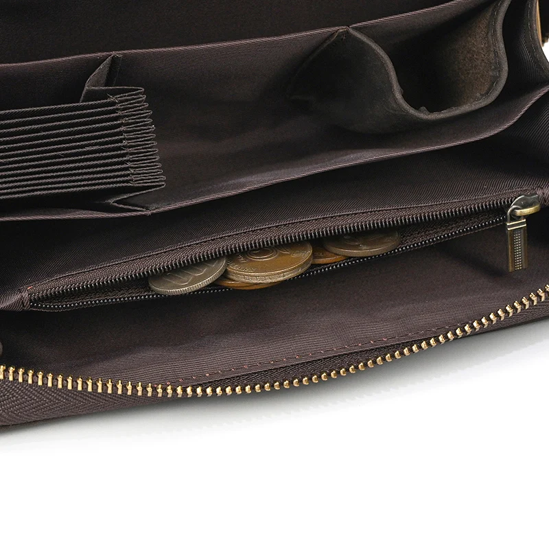 Genuine Leather Clutch Wallet For Men Cowskin big capacity Zipper Business Purse Card Holder Male Big Hand Wallets Pone Pouch - view 5