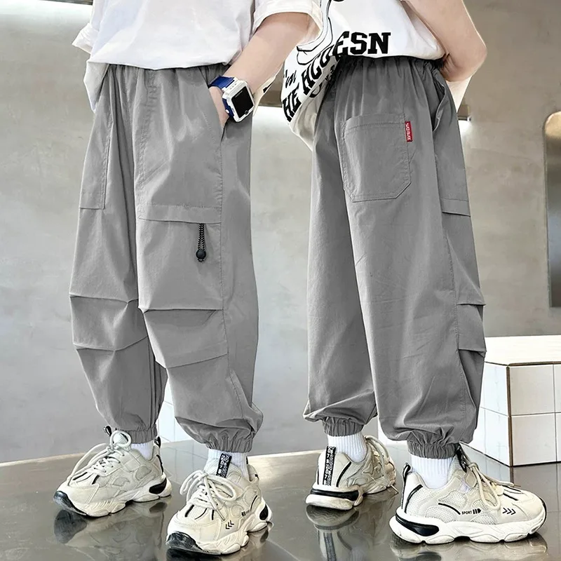 

Children's Clothing Kids Sweatpants Summer Boys Daily Pants High Street Ice Like Fabric Trousers Grey Thin Sports Pants Casual
