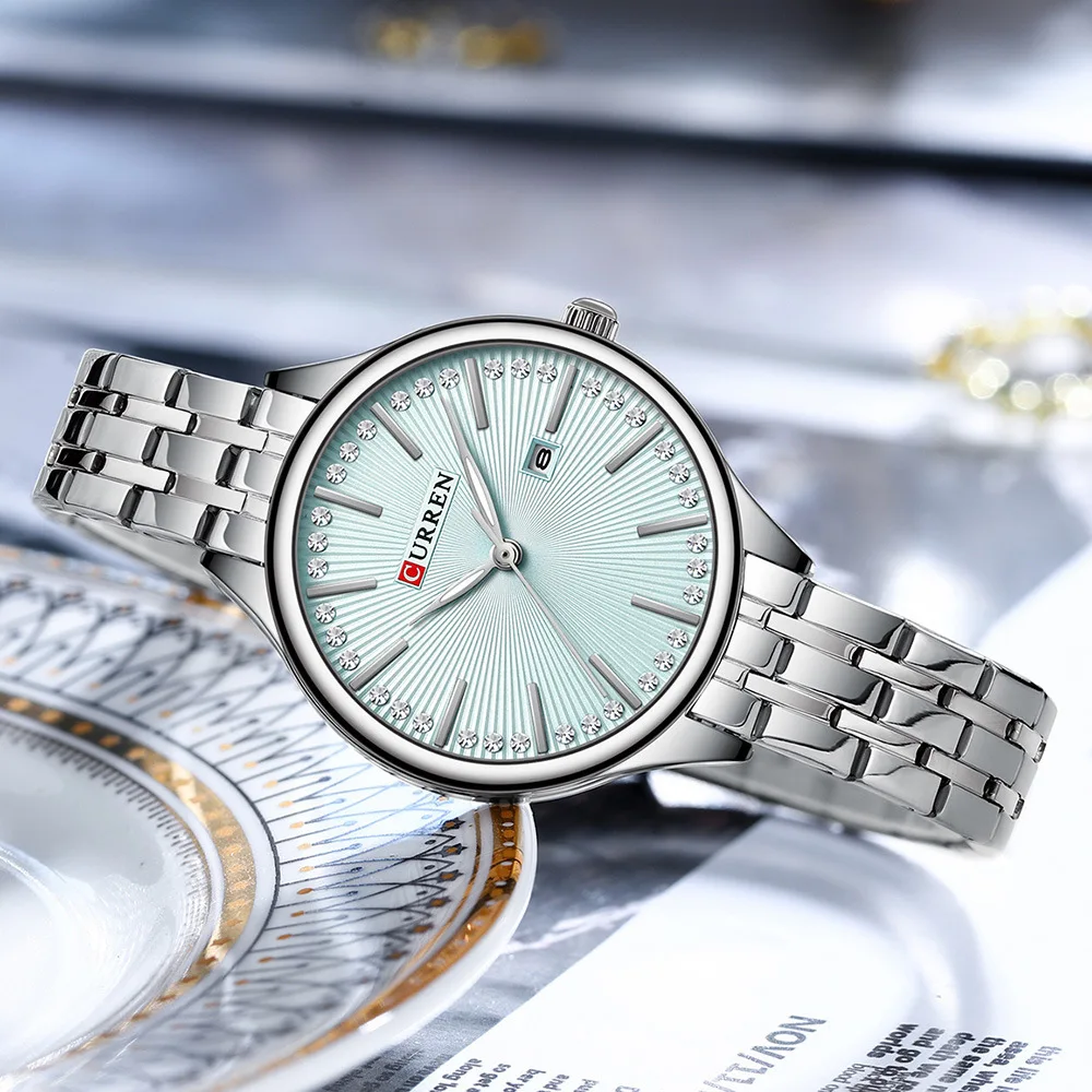 Curren-Reloj de cuarzo para Mujer, pulsera de aleación de lujo, a la moda, 9099