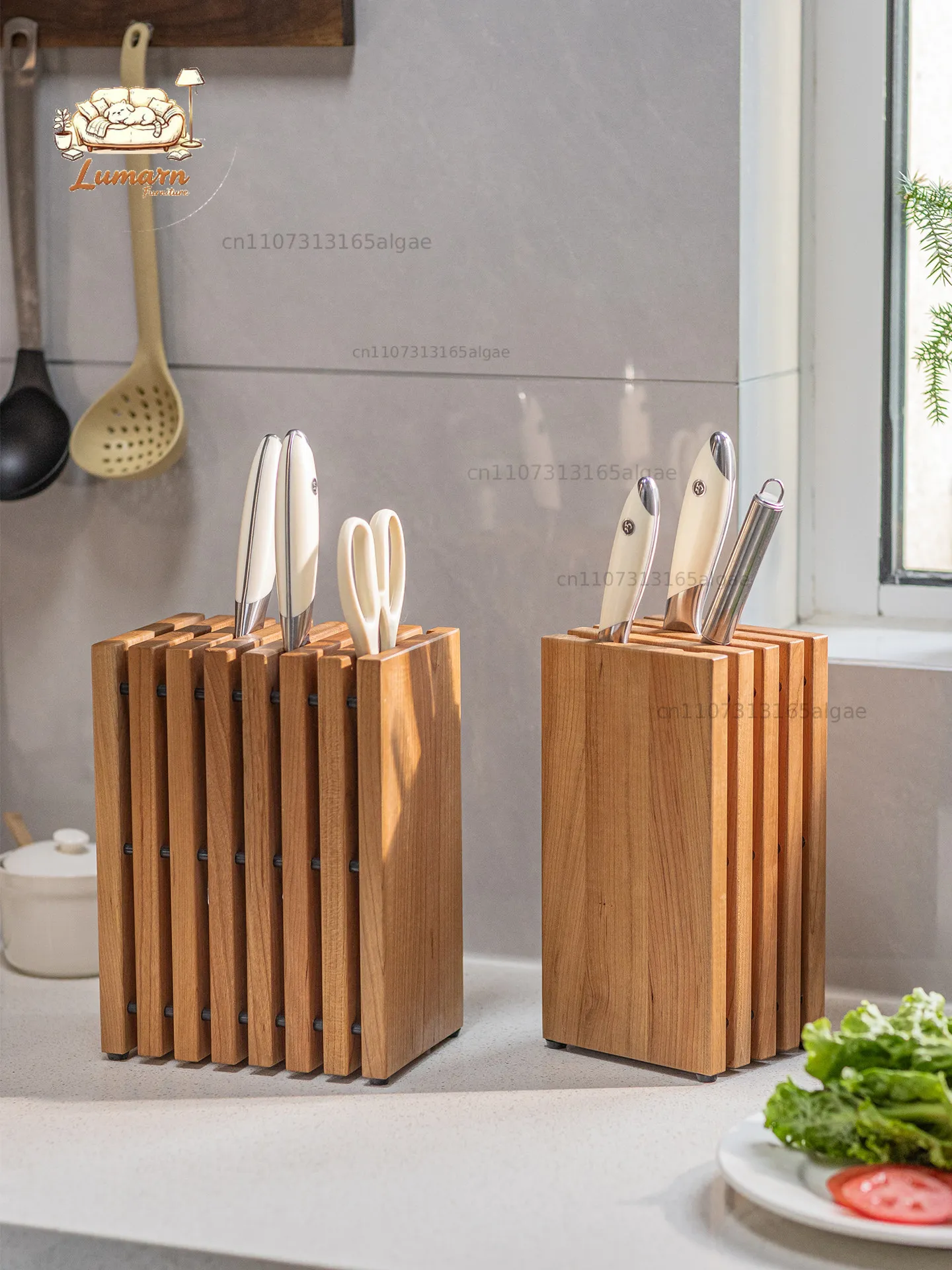 Solid wood holder Shelf Kitchen household knives Kitchen knives Storage rack Ventilated and mildew-proof countertop
