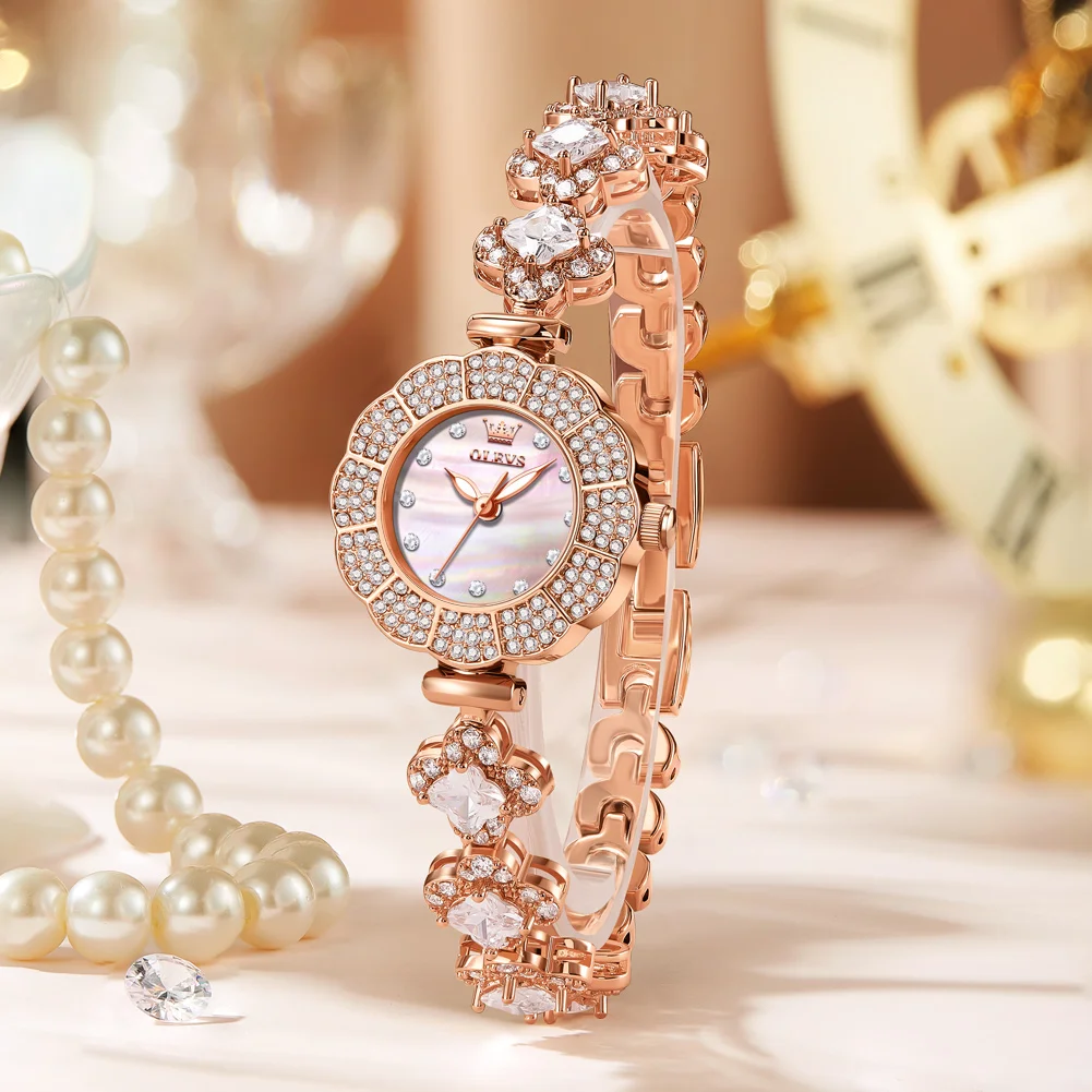 OLEVS-Montre à Quartz Ronde pour Femme, Strass Or Rose, Alliage Décontracté, Diamant Simple, Nouvelle Mode