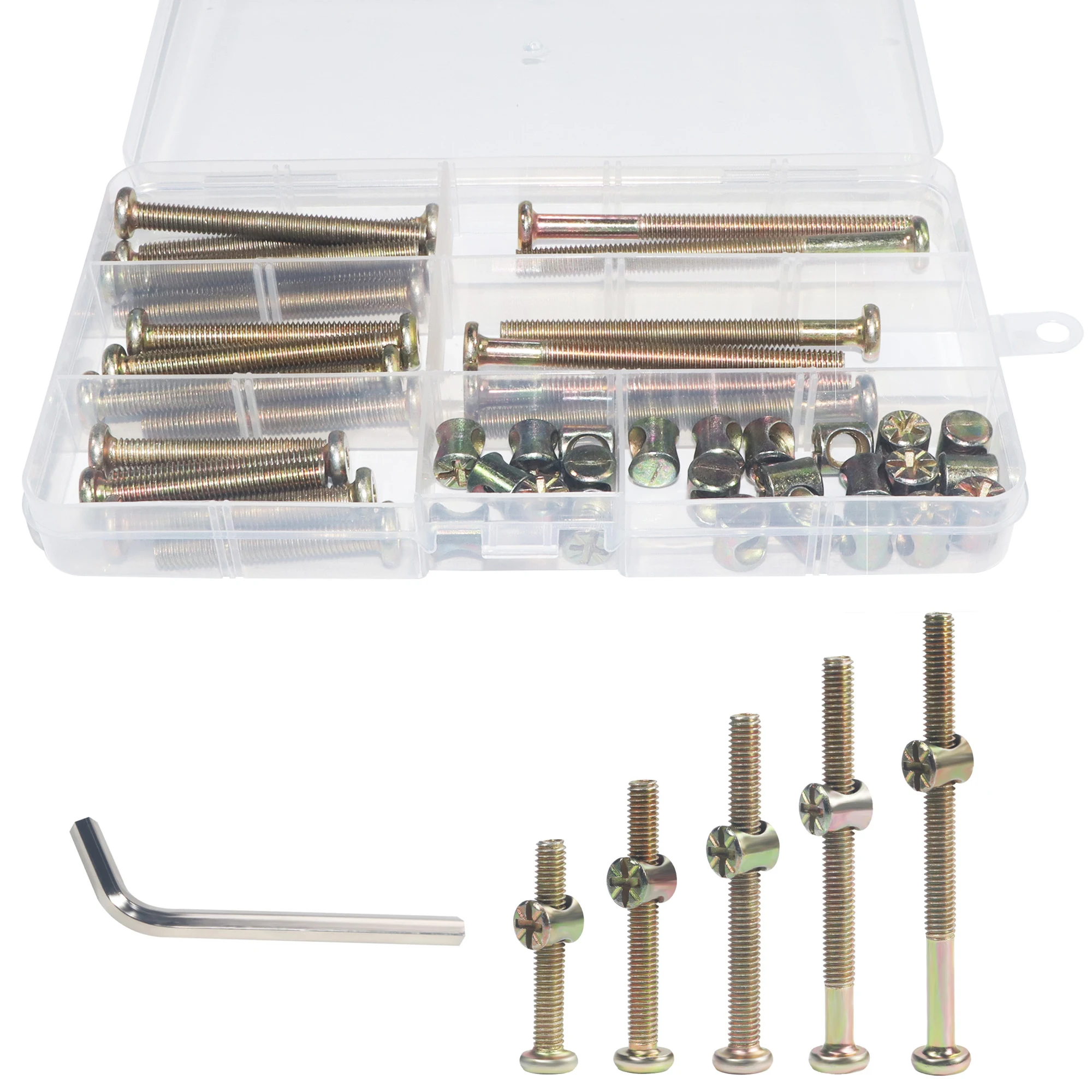 Socket Head Screws,50pcs  M6 Bolts And Nuts Kit, M6 X 40mm/ 50mm/ 60mm/ 70mm/ 80mm ,Crib Screws Hardware Replacement Kit