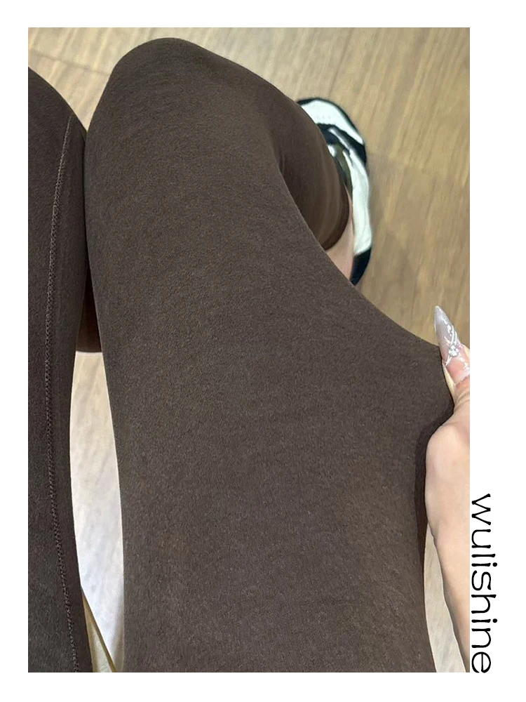 

High Waist Thi Woolen Fce Lined Long Pants Tight Fit Base Layer Pants Casual High Waist Winter Warm Trousers
