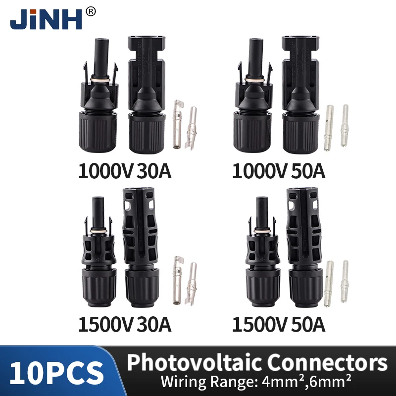 

10Pairs Solar DC Photovoltaic Panel Connectors 1000V1500V IP67 Waterproof Snap-in Type PC/PV Insulation Material Cable 2.5-6mm²