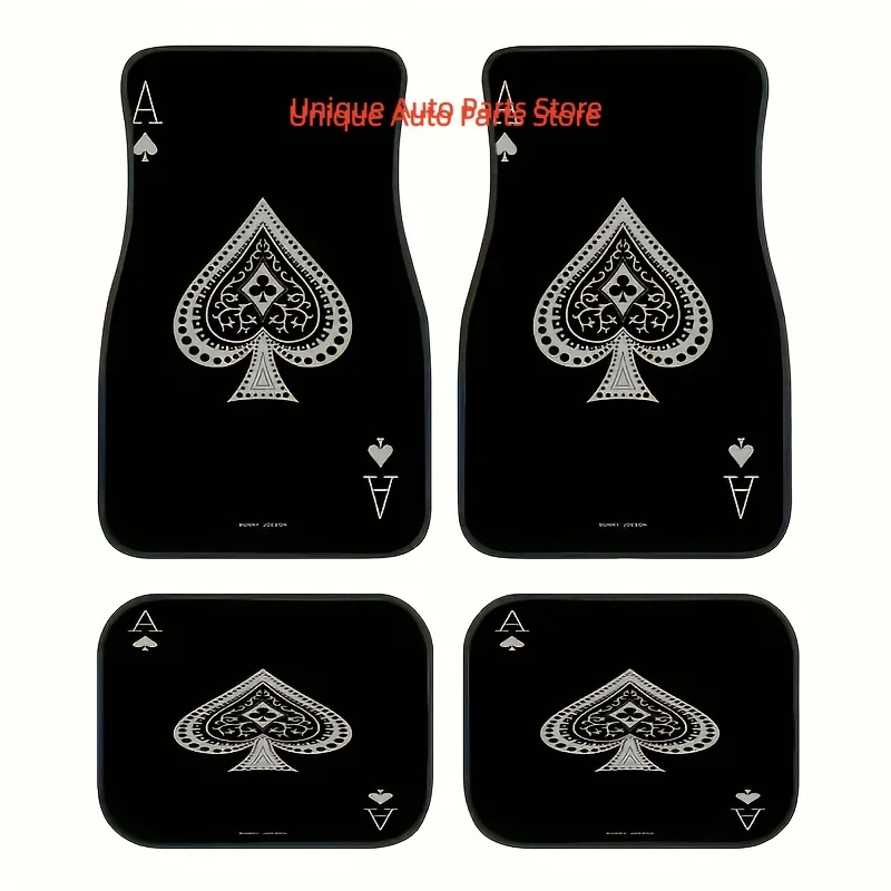 Ace of Spades Design Car Mats - Non-Slip, All-Season, Polyester Fiber for Front And Rear Floor Protection