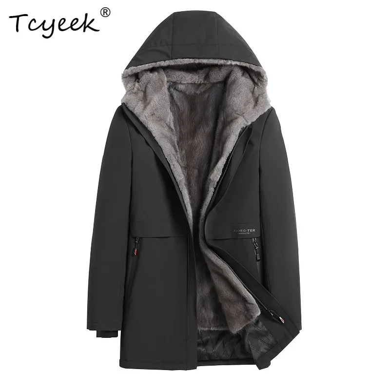 

Tcyeek Мужская шуба из натурального меха, зимняя одежда, теплая норковая куртка, мужские пальто средней длины, новая верхняя одежда, 2025 год, подкладка с рукавами из кроличьего меха