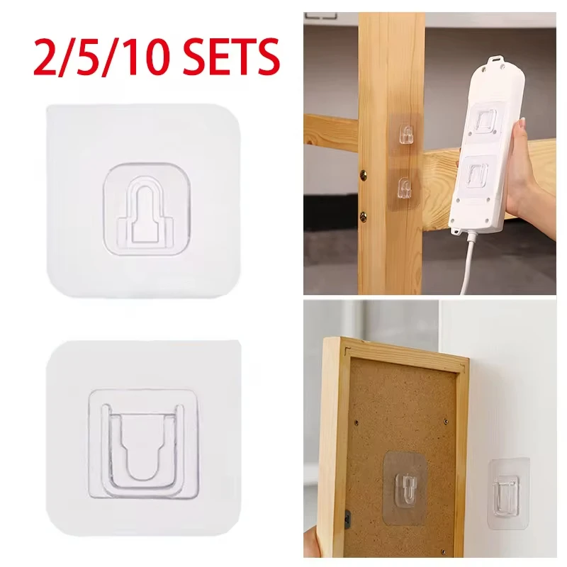 2/5/10PCS Double-Sided Adhesive Wall Hooks Strong Hanging Hooks Transparent Bathroom Organizer Wall Storage Holder Kitchen Tools