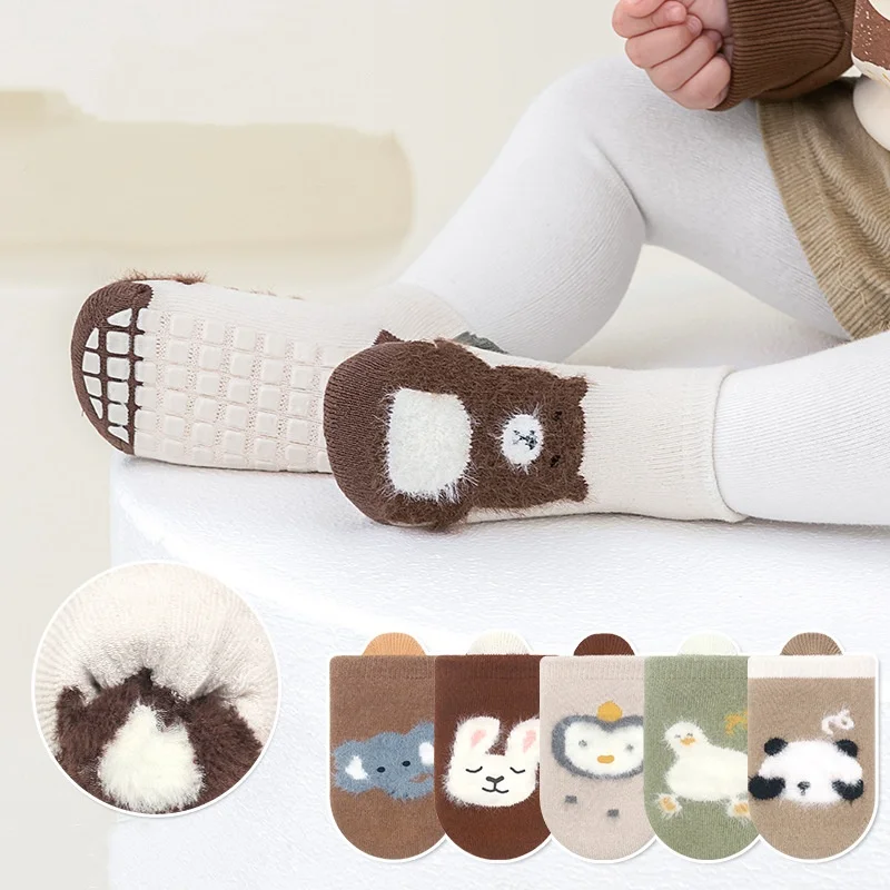 

0-5Years Baby Toddler Girl Boy Socks Anti Slip Newborn Socks For Girls Boys Winter Thick Warm Soft Cartoon Print Children's Sock