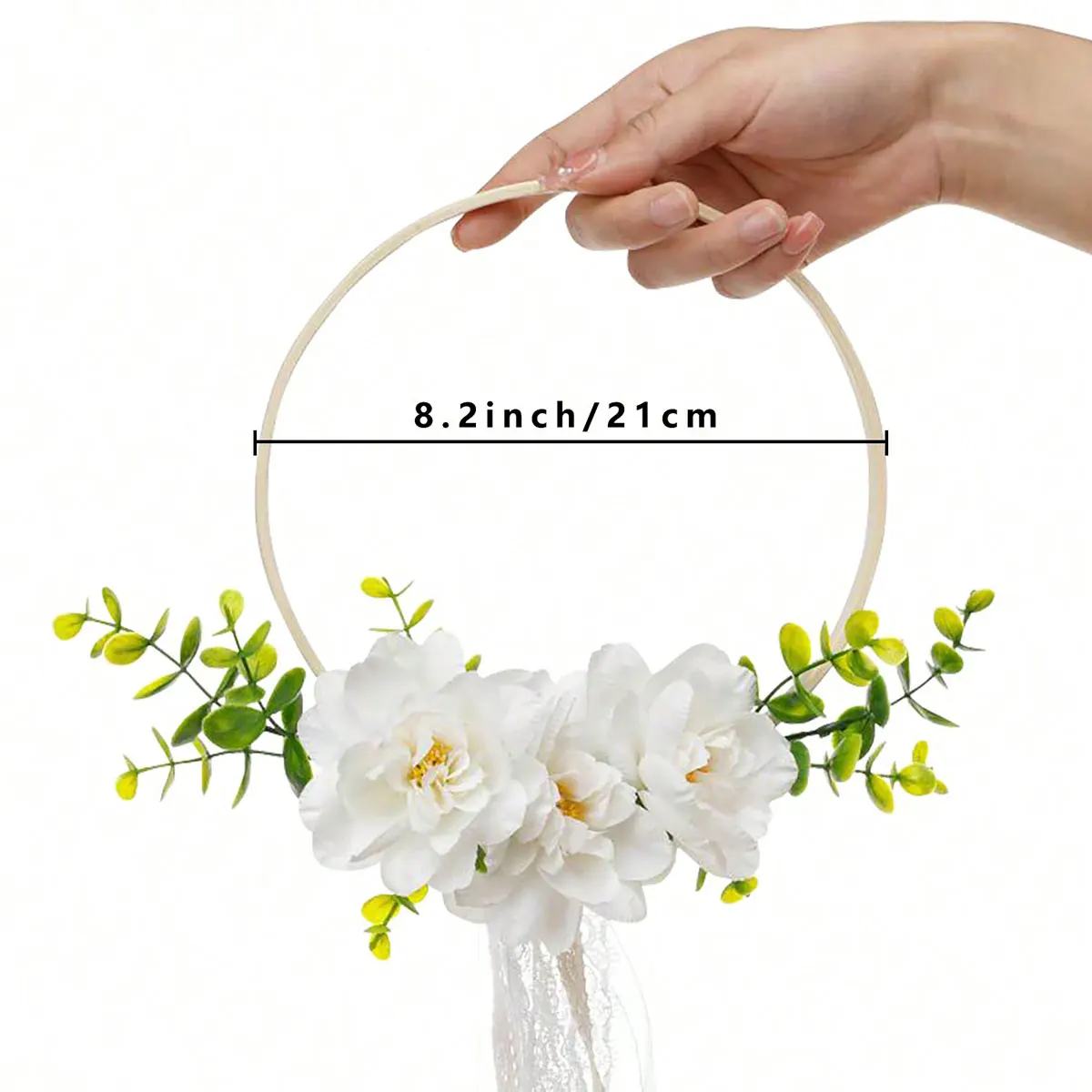 1Pc Wedding Round Bamboo Flower Wreath, Western-Style Wedding Bridesmaid Artificial Flower Handheld Wreath, Bridesmaid Rose Wreath, Suitable for Weddings and Festivals, Lace Tassel Home Decoration Wall Hanging Round Wreath, Photography Props, Wedding Dress Accessories view 2