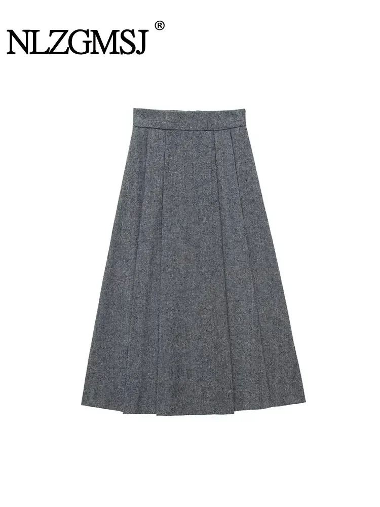 

Nlzgmsj TRAF Grey Midi Skirt Woman Zipper High Waist A Line Skirt Elegant Long Skirts For Women 2024 Winter Spring Office Skirts