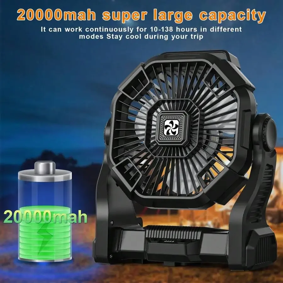Draagbare led campinglantaarn met ventilator met 4 snelheden_voghion.com
