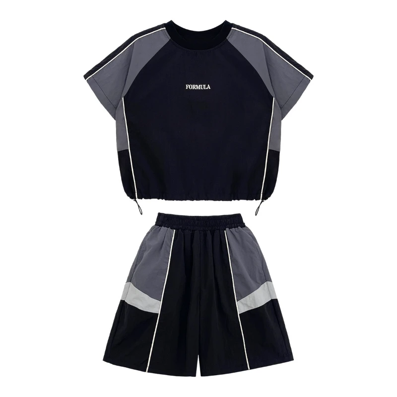 2025 Summer New Kids Loose Outdoor Jersey Contrast Digital Fashion Print Two-Piece Set