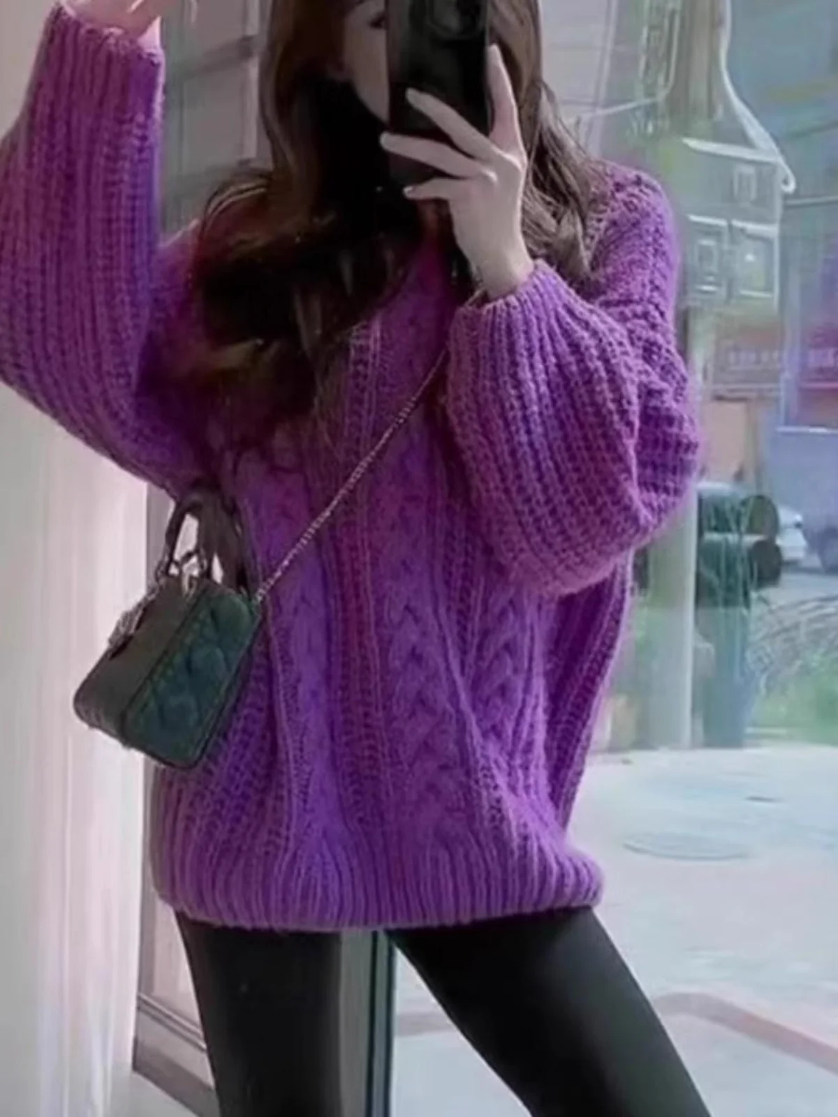 หมวกไหมพรมถักทรงหลวมสำหรับผู้หญิง สไตล์เกาหลี ฤดูใบไม้ร่วง ฤดูหนาว แฟชั่นลำลอง อุ่นสบาย ระบายอากาศได้ดี แขนยาว สีพื้น