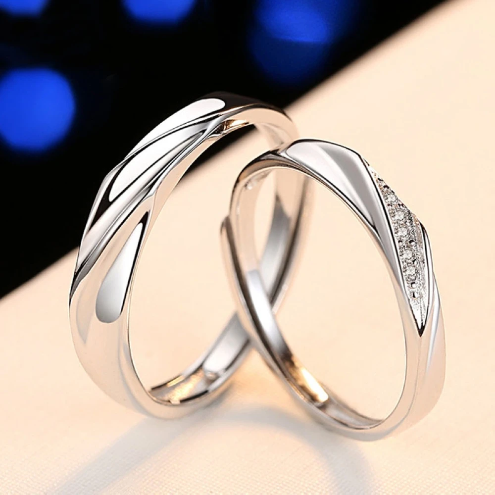 1 Pair Twist Crystal Copper Plated Platinum Resizeable Open Couple Rings Men Women Adjustable Finger Jewelry Drop Shipping