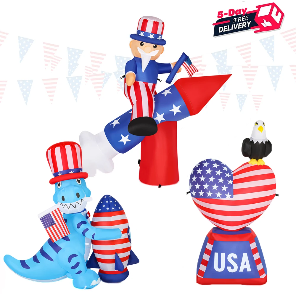 6FT American Independence Day Inflatable Decoration WIth Light Giant Blow Up Inflatable Toy Outdoor Indoor Home Garden Decor