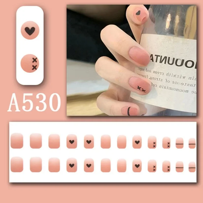 24 Uds. De uñas postizas de estilo dulce y fresco, uñas postizas con Halo de línea francesa, uñas postizas removibles con pegamento