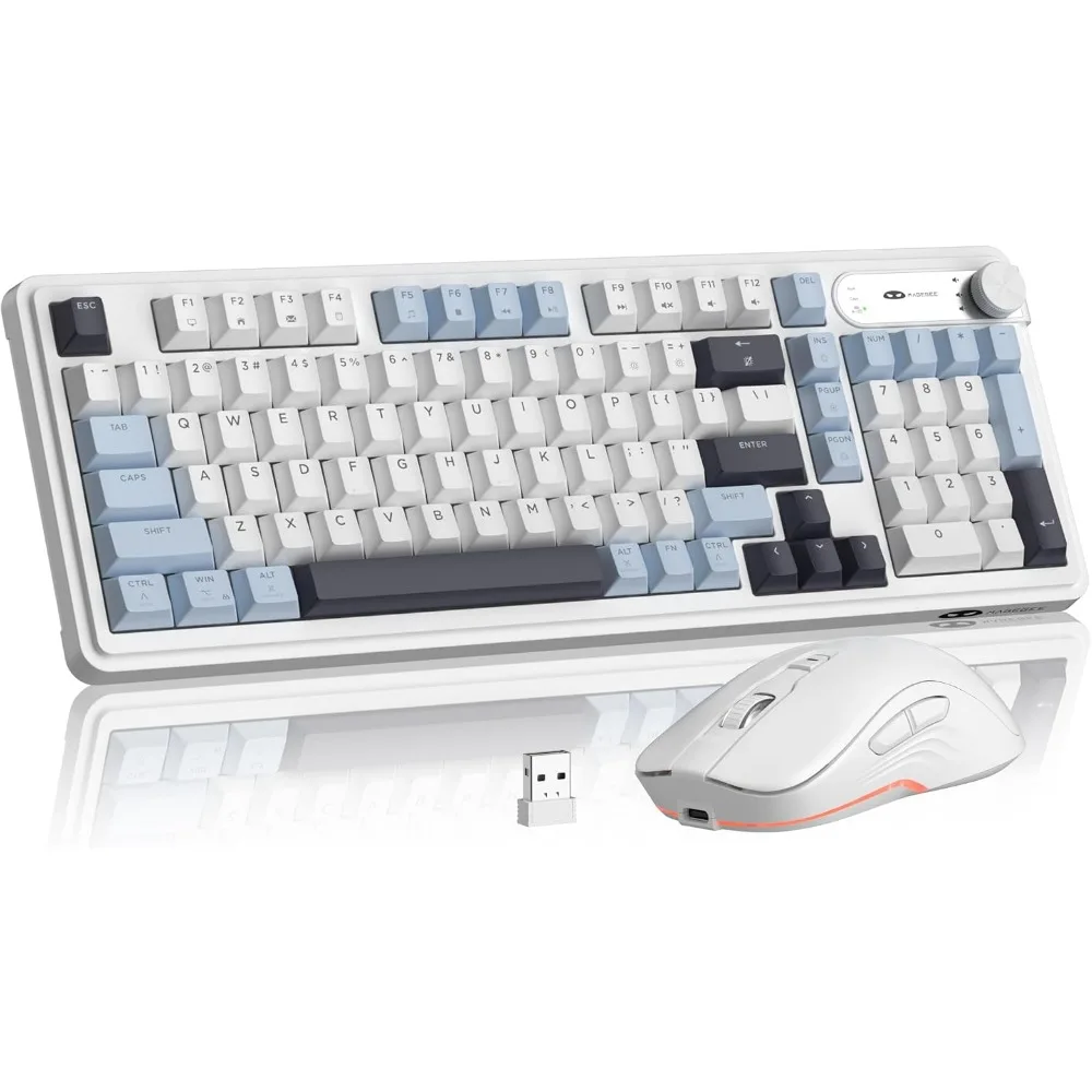 99 Keys RGB Backlit Quiet Rechargeable Gaming Keyboard with Adjustable Optical Mouse, Desktop and Laptop Compatible