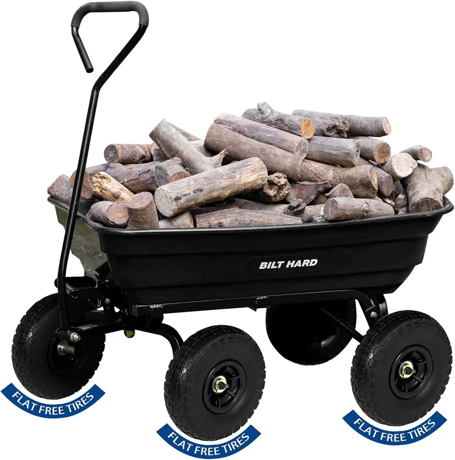 Poly Garden Dump Cart 600 lbs with No Flat Tires, Quick Release, 4 Cu Ft Dump Wagon Heavy Duty for Yard   folding wagon