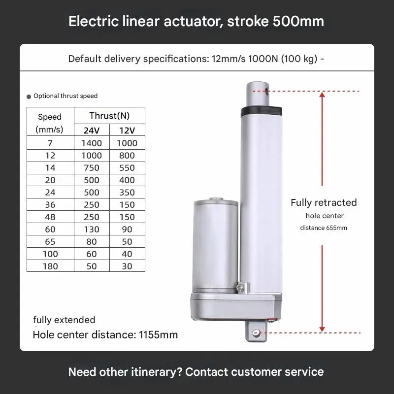 

500/550/600mm 3000N High-Power Electric Push Rod | 12V/24V Linear Actuator
