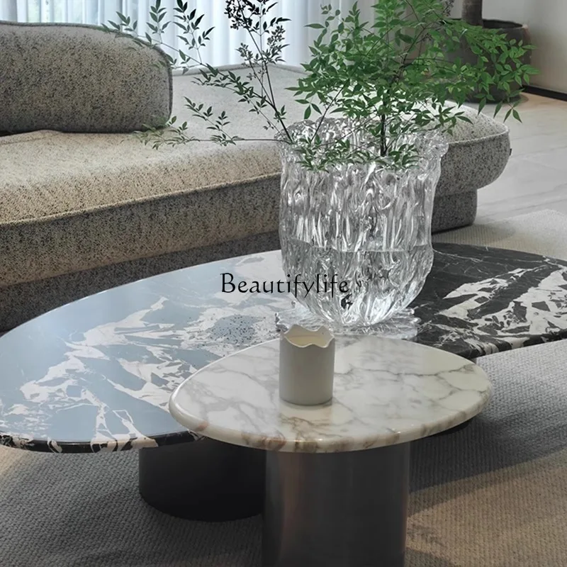 * Tavolino da caffè in marmo nero naturale, moderno e semplice, per soggiorno