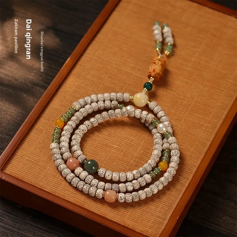 الرجعية زن عالية الكثافة الأبيض نجمة القمر بوذا الخرز سوار متعدد دائرة الثقافية لعوب اليد معصمه المجوهرات #1