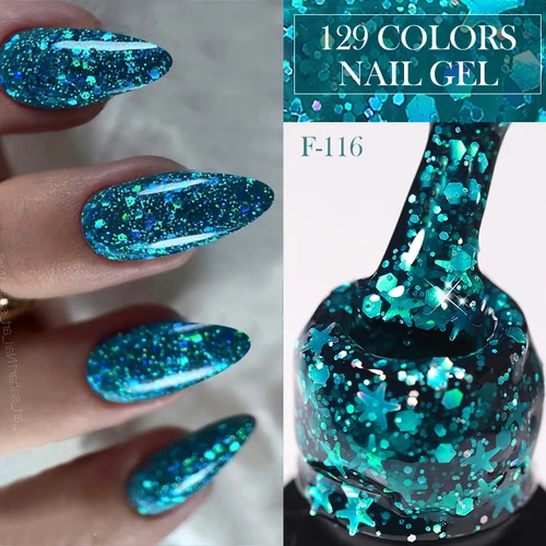 Imagen 1 del producto LILYCUTE-esmalte de uñas de Gel con purpurina, lentejuelas, Gel UV semipermanente, esmalte de Gel colorido, barniz de Gel de uñas LED UV para manicura