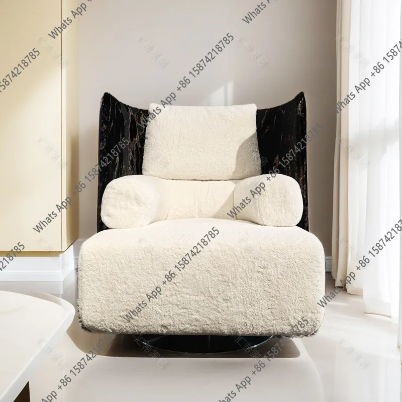 

designer surrounded by single swivel chair sofa black and white small apartment minimalist bedroom balcony negotiation