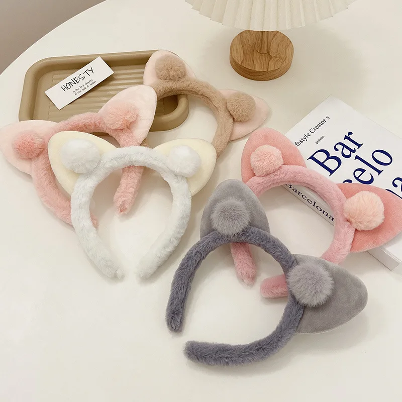 Cute Adorable Plush Headwear With Cat Ear Makeup Headbands for Girls Elastic Wash Face Hairband Headband women Hair Accessories