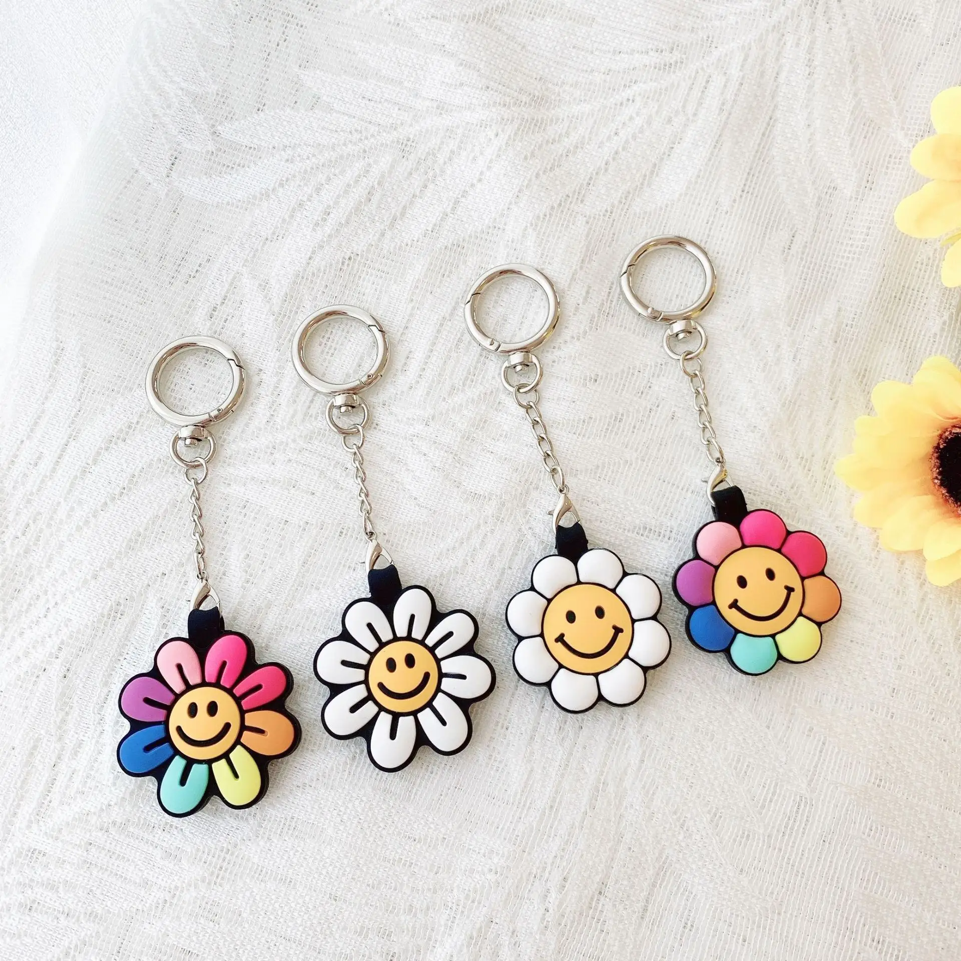 

For Airtags Case Cover,Smile Sunflower Protective Silicone Keychain Protective For Airtag Tracker Locator Device Anti-lost