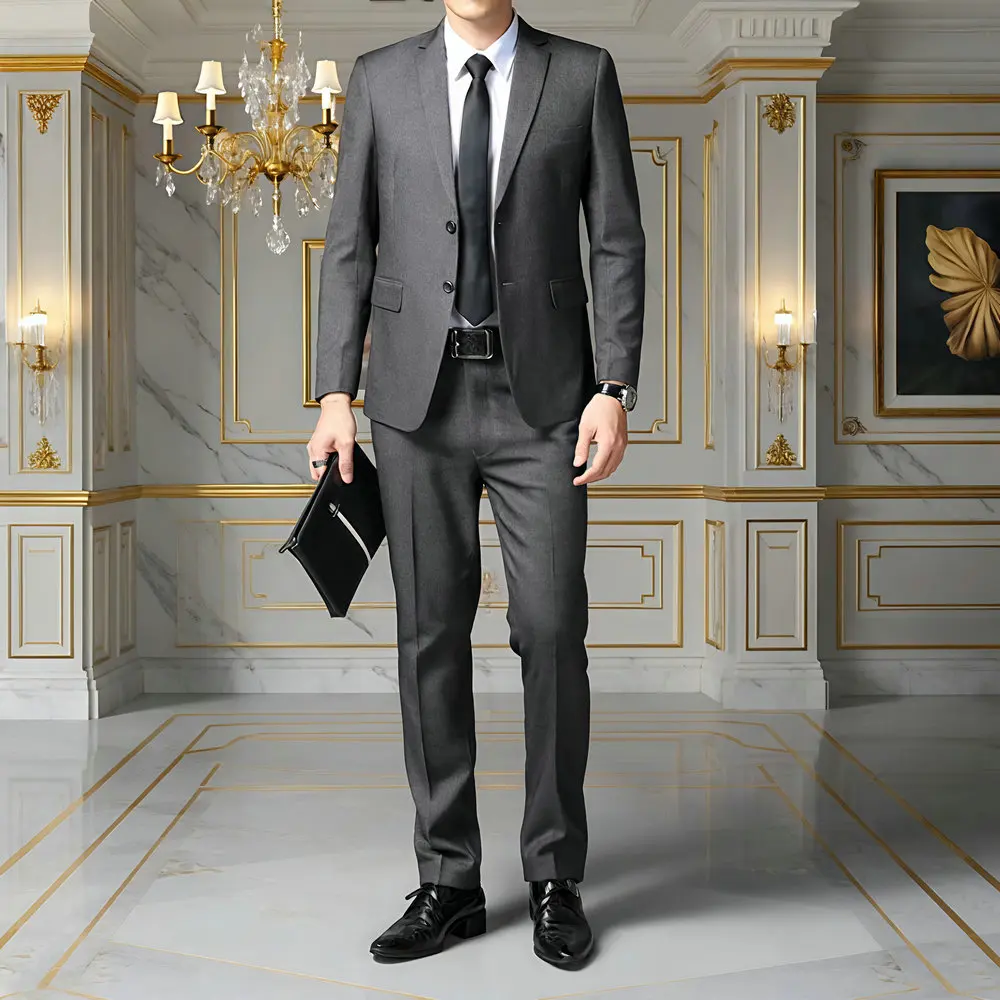 

Мужской серый пиджак и брючный костюм, модный деловой наряд, офисная рабочая одежда, элегантный комплект-двойка, современный костюм для руководителя, 4-сезонный наряд