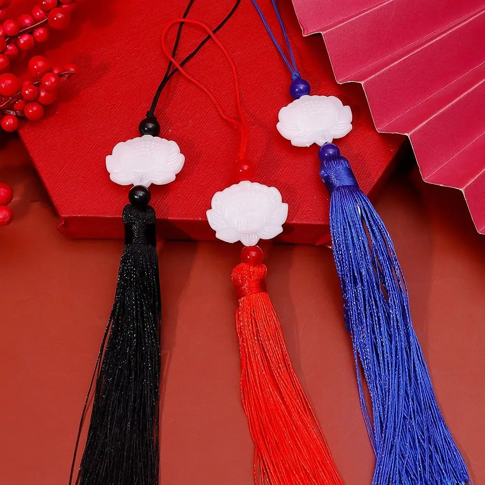 1Pcs Ancient Chinese Style Knot Jade Beads Tassel Fan Falling Ornaments Hanfu Decorative Silk Tassels Lotus Tassels