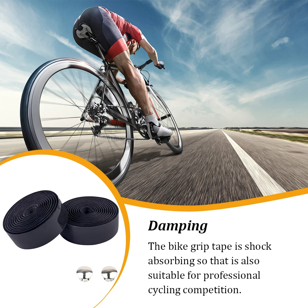 Road Bike Handle Bar Tape with Bar-plug Anti-skid Cycling Damping Grips Wraps Rubber Foam Breathable Tapes  Yellow