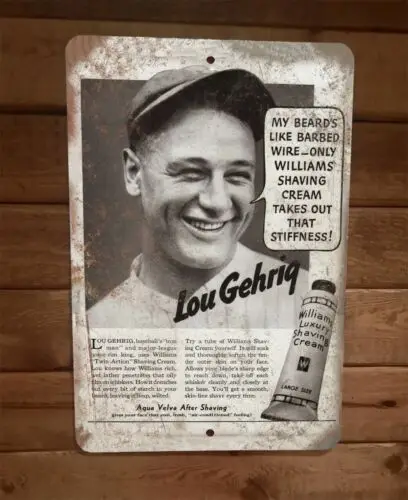 Lou Gehrig Williams Luxury Shaving Cream 8x12 Metal Wall Sign Vintage Ad