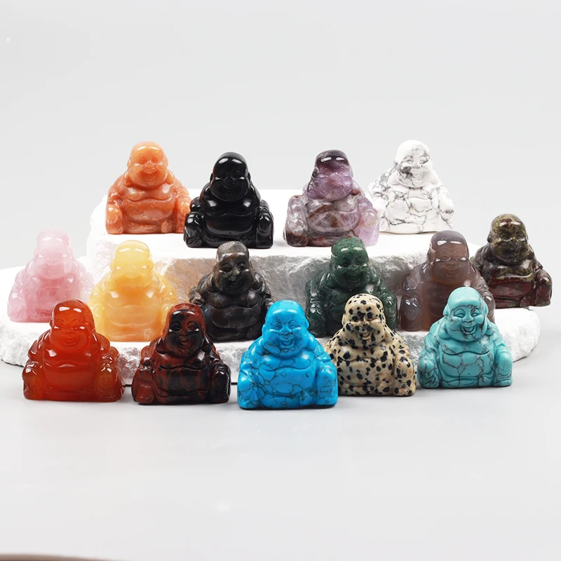 1.5" Hand Carved Jade Maitreya Buddha Figurine Natural Gemstone Crystal Reiki Healing Quartz Chakra Lucky Smile Buddha Figurine
