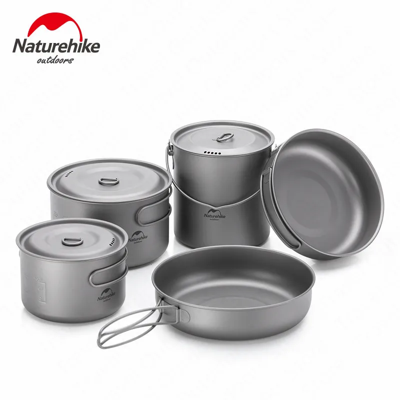 Naturehike Titanium Tableware Ultralight Pot Pan Cookware Frying Stewing Outdoor Camping Picnic Kitchen Accessories 2-3 Persons