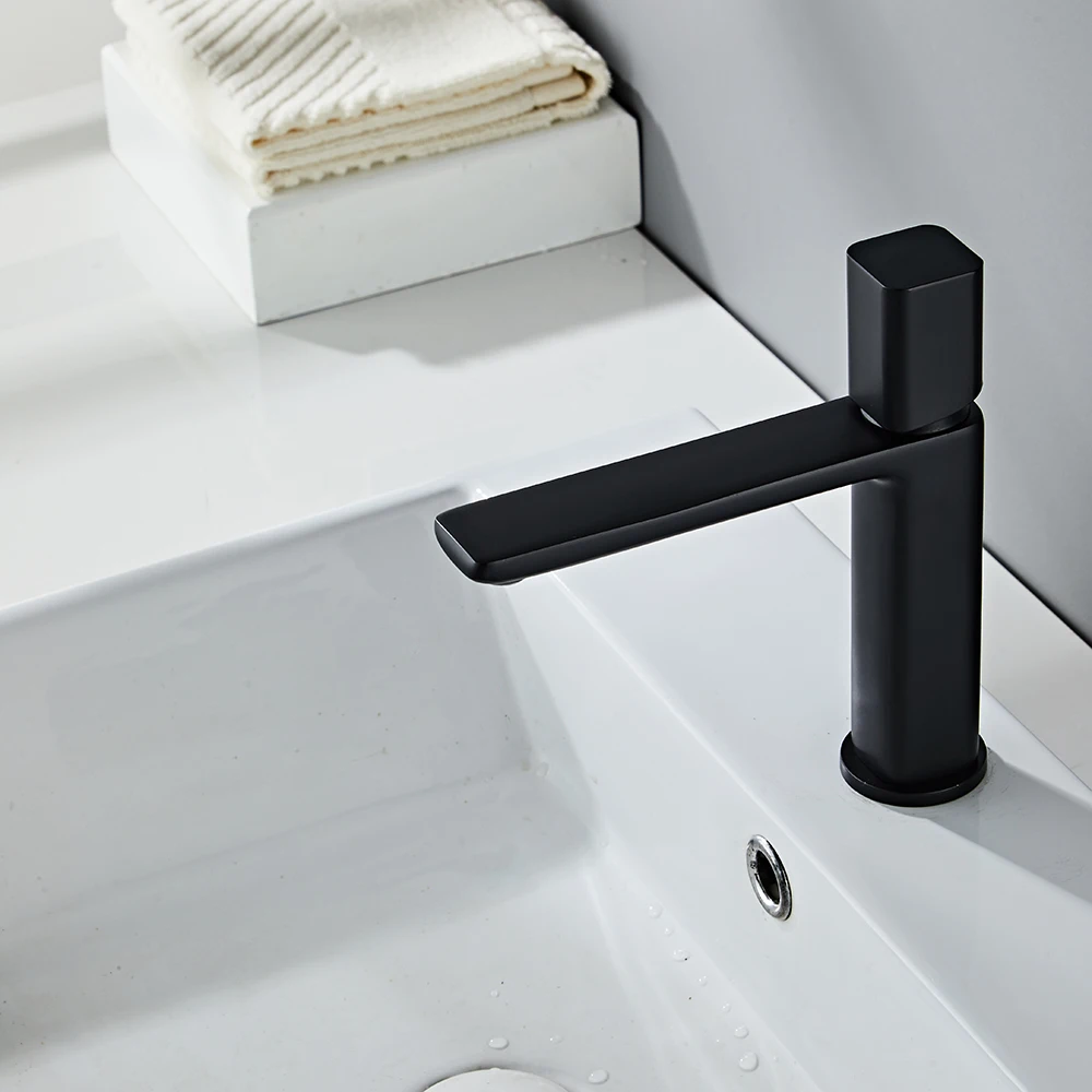 BAKALA Basin Faucet Black/Chrome Face Single Handle Deck Mounted Sink Taps Cold and Hot Mixer for Bathroom Crane Fauc