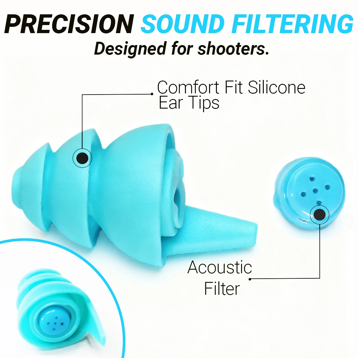 سدادات أذن للرماية 30 ديسيبل NRR لحماية السمع لنطاق الإطلاق والصيد والرماية، سدادات أذن قابلة لإعادة الاستخدام