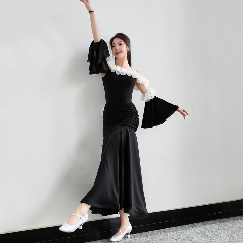 Wysokiej jakości strój do ćwiczeń tańca, sukienka na imprezę, taniec towarzyski, sukienka na zawody, temperamentna sukienka flamenco, strój walca z odkrytymi plecami.