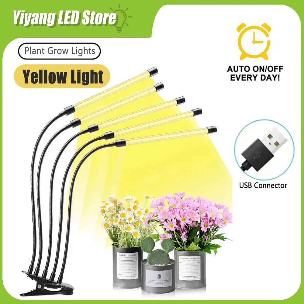 Full-Spectrum LED Planta Crescer Luz, Lâmpada USB, Hidroponia Crescer Sistema, Estufa Acessórios Interior, Amarelo