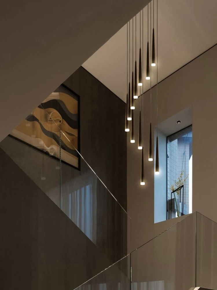 Imagem -04 - Black Stair Rotating Chandelier Long Chandelier Luz Simples Duplex Building Villa Loft Apartamento Escadas