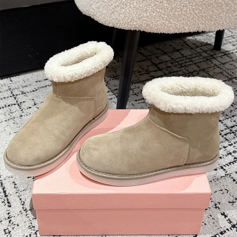 

High quality Cow suede patchwork with wool women's soft fur snow boots for winter, comfortable shoes 25062069