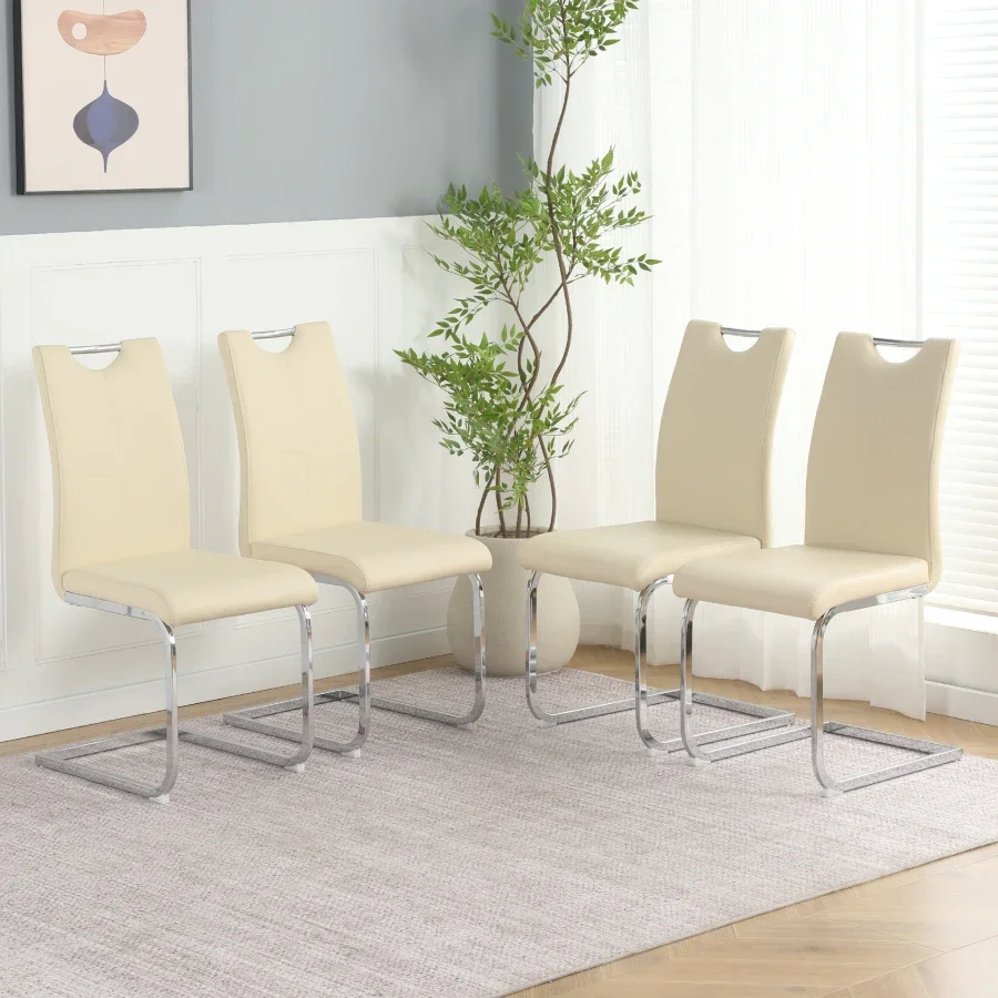 Modern Light Yellow PU dining chair living room chair upholstered chair, electroplated metal chair leg design, kitchen, living