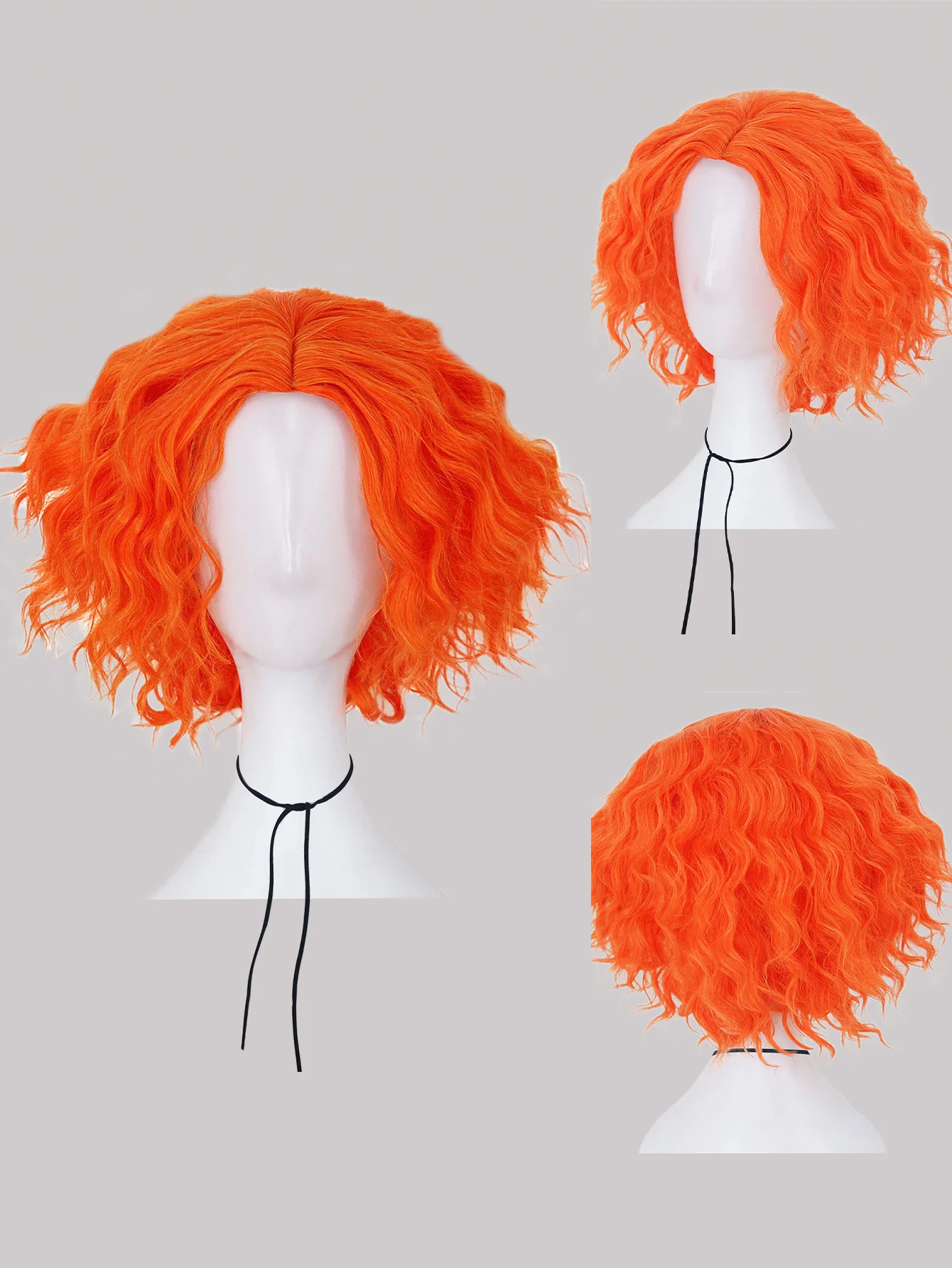 

Synthetic Short Orange Curly Anime Wig For Men Cosplay Wig for Halloween Party Cosplay Wig
